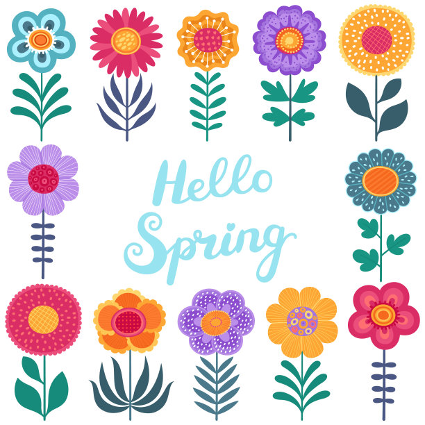 春季集手绘花卉和书法于一体图片下载