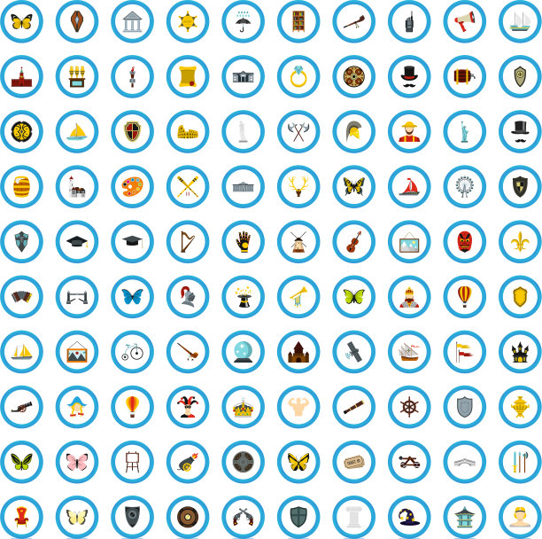 100考古中心图标设置扁平风格图片下载