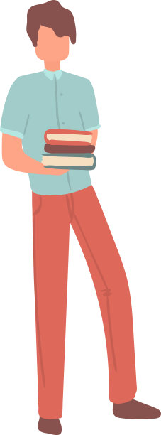 可爱的现代学生男孩穿着红色的裤子和白色的图片下载