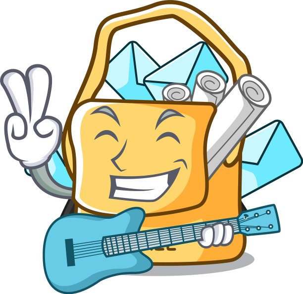 桌子前面有吉他邮袋的特征图片下载