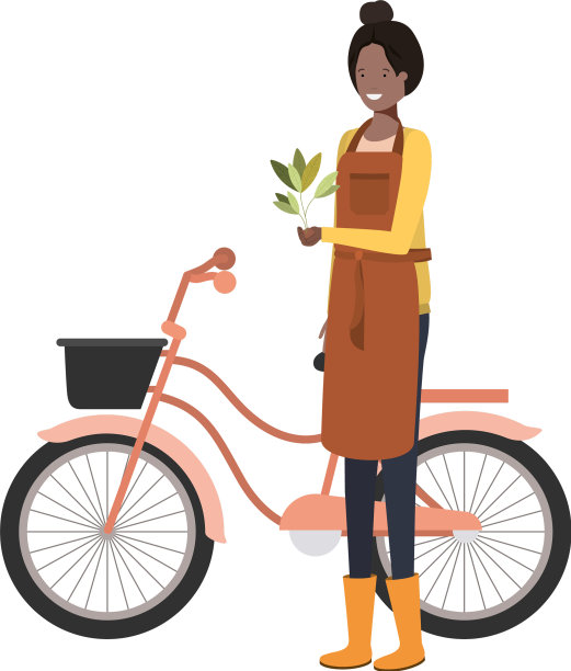 年轻女子园艺骑自行车的化身图片下载