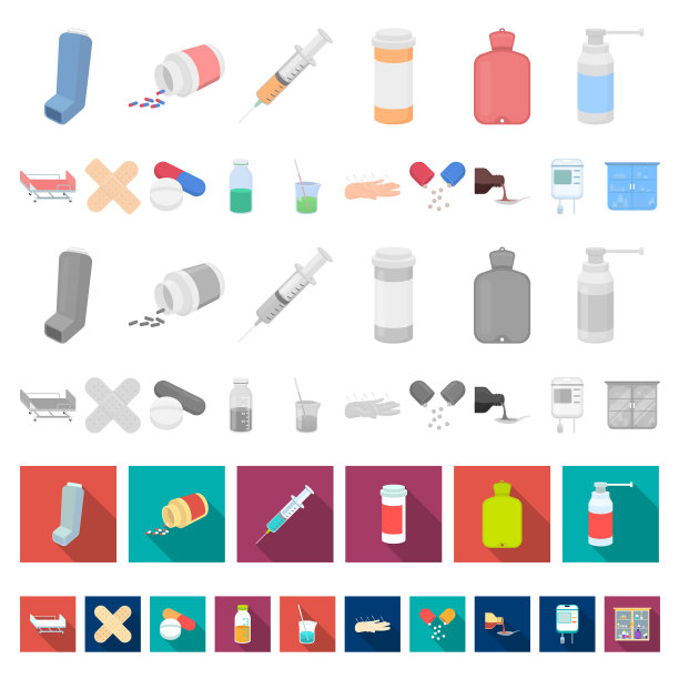 药物和治疗卡通图标设置图片下载