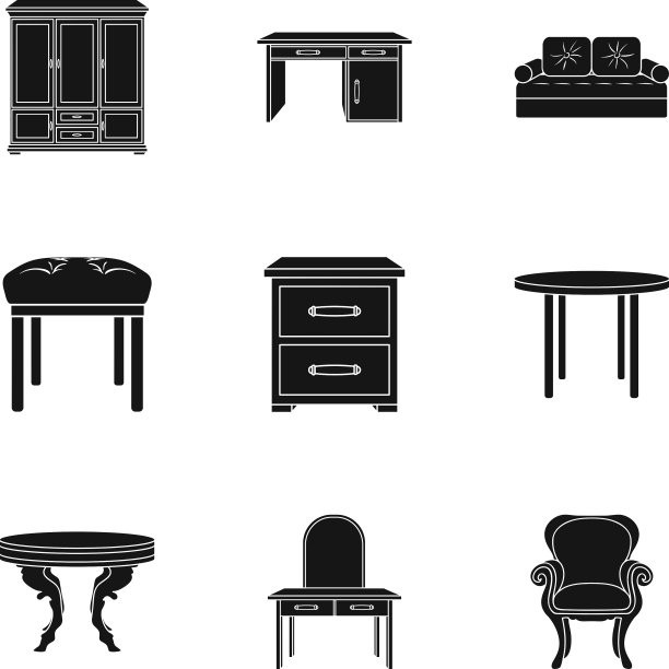 家具和家庭室内设置黑色图标图片下载