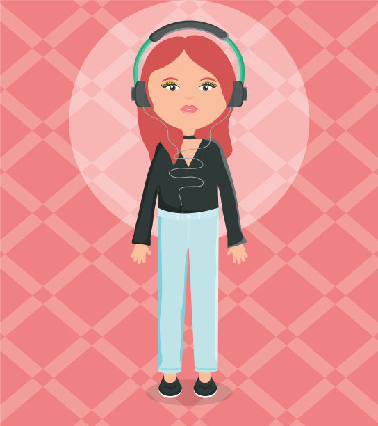 可爱的女人戴着耳机听音乐图片下载