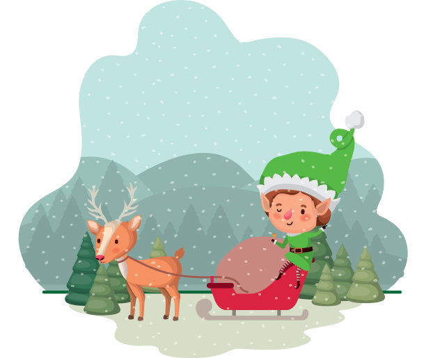 精灵带着雪橇，圣诞树带着倒下图片下载