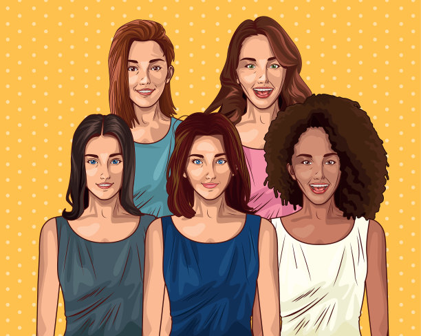 波普艺术，年轻的朋友，女性卡通图片下载