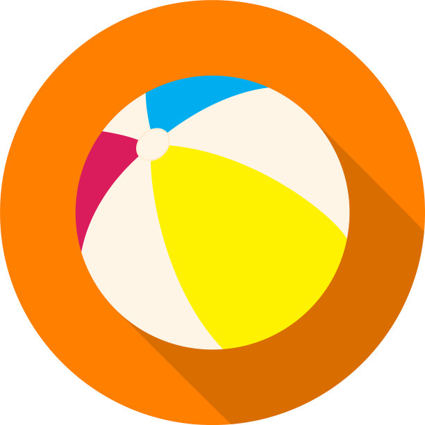 沙滩球平面图标与长阴影在橙色图片下载