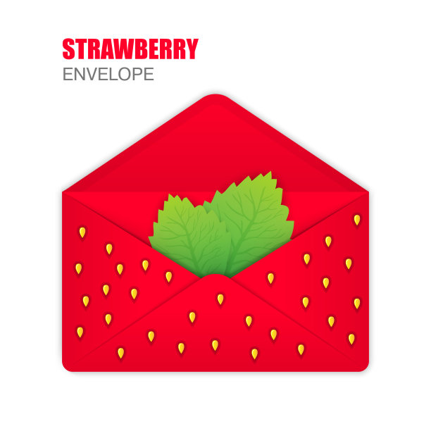 带有草莓质地的红色开封信封图片下载