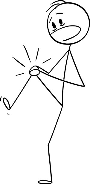 卡通男子抱着他受伤疼痛的膝盖图片下载