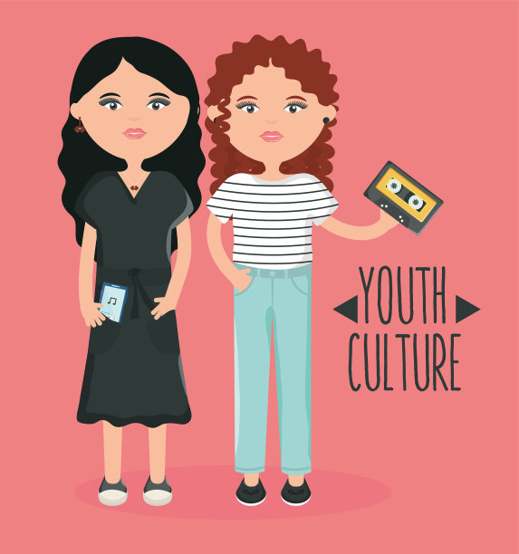 带着音乐播放器和磁带的可爱女孩图片下载