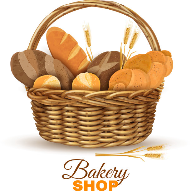 面包房篮子面包逼真的形象图片下载