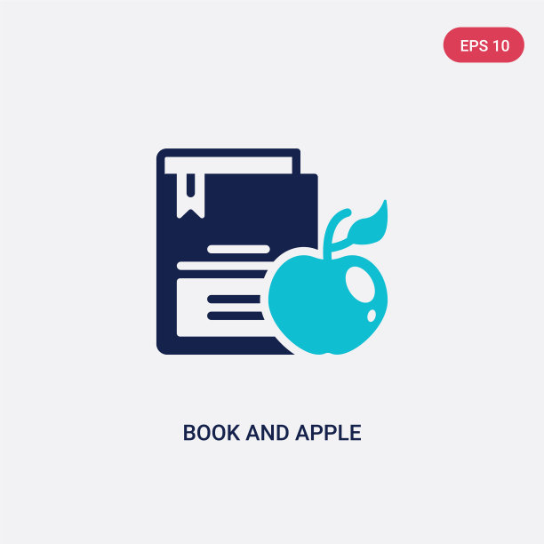 两个彩色书和苹果图标从教育图片下载