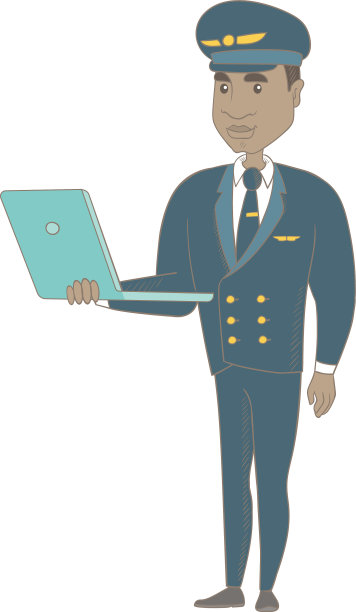 年轻的非洲裔美国飞行员在用笔记本电脑图片下载