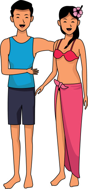 夏日漫画里的年轻夫妇图片下载