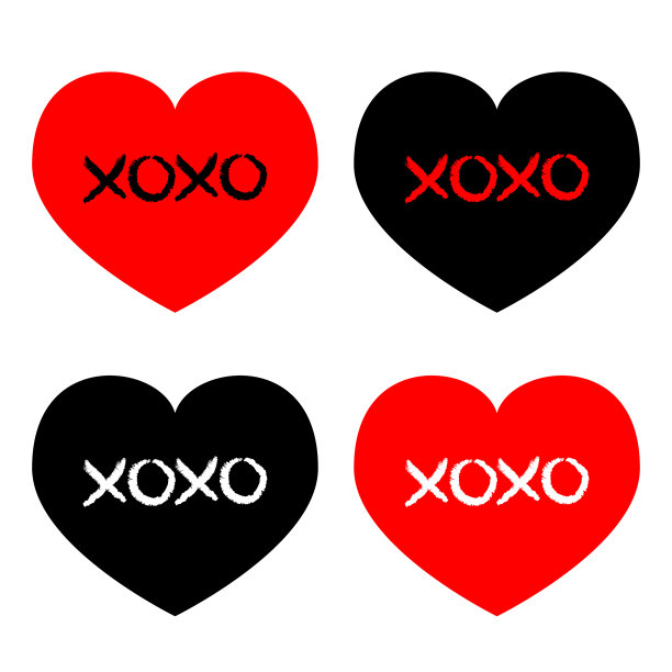 红黑心图标设置xoxo短语草图图片下载
