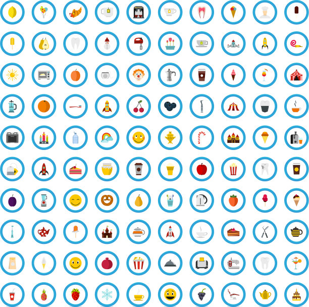 100个糖果图标设置扁平风格图片下载