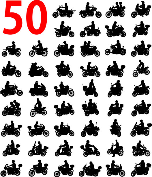 大量摩托车手的剪影图片下载