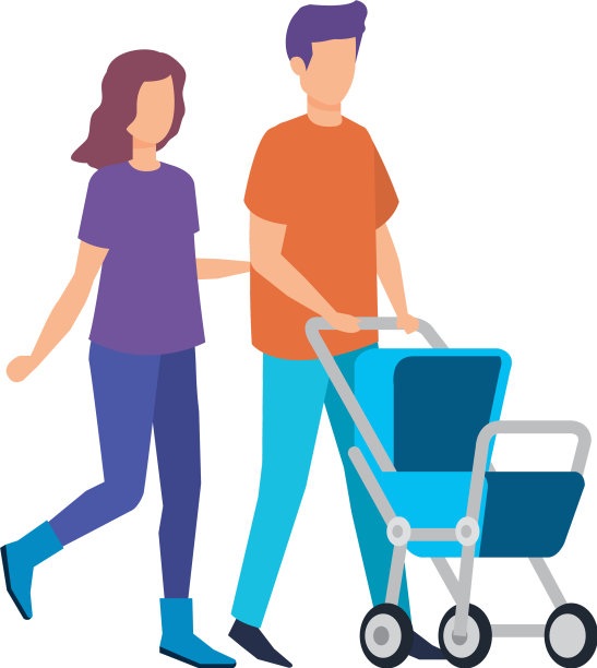 父母夫妇与购物车婴儿的角色图片下载
