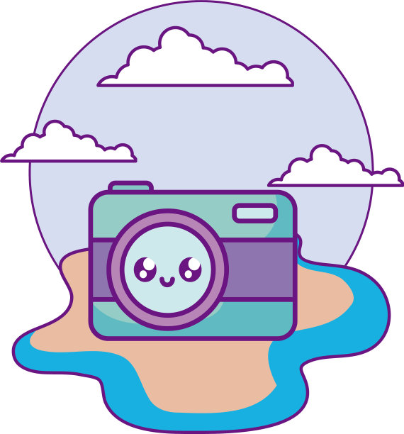 海滩上的相机卡哇伊图片下载