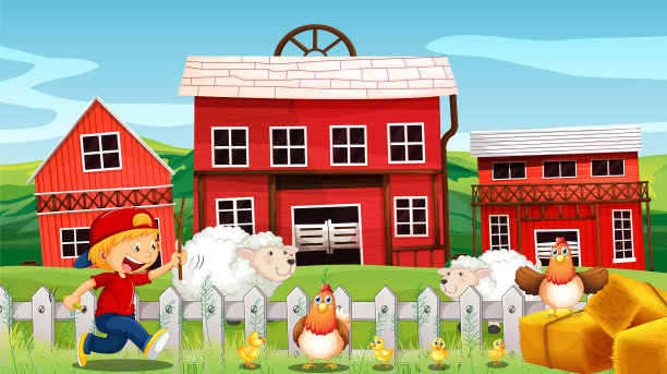 男孩和农场里的动物图片下载