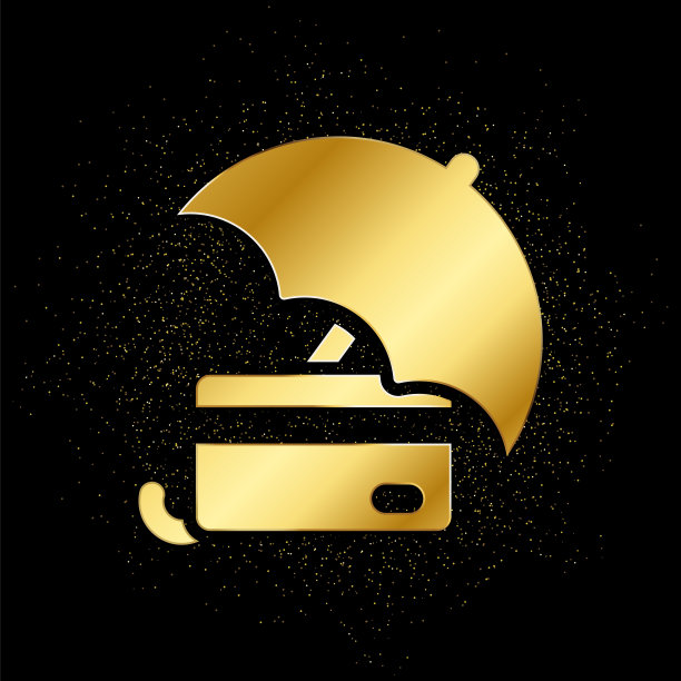 卡，保安，伞的黄金图标。矢量插图的金色粒子背景。图片下载