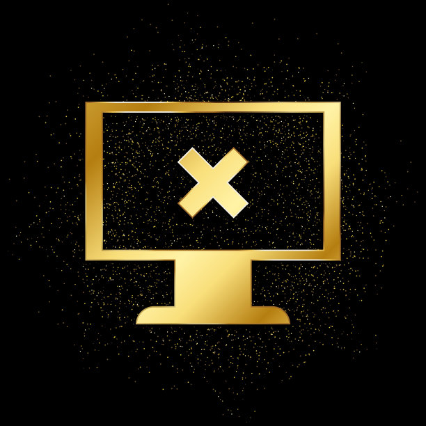 监视病毒删除危险金图标。矢量插图的金色粒子背景。图片下载