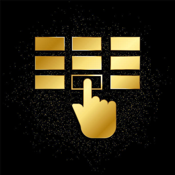 登录，手握，安全黄金图标。矢量插图的金色粒子背景。图片下载