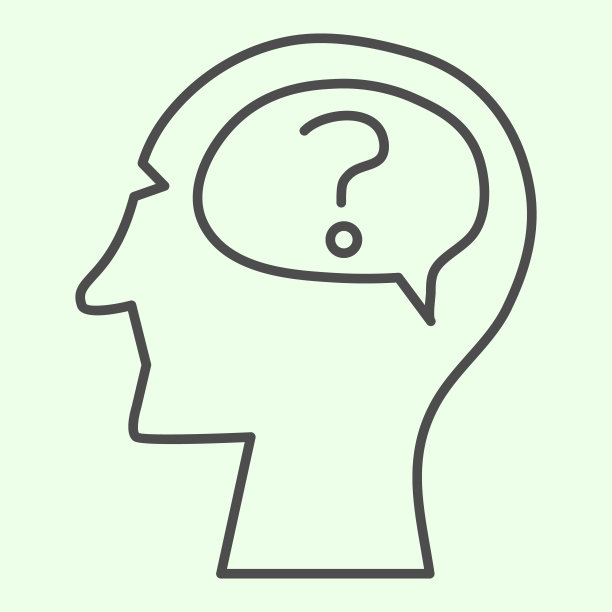 点子细线图标。白底上以思想问号轮廓式的头像。想想手机概念和网页设计的设计、创意和创新标志。矢量图形。图片下载