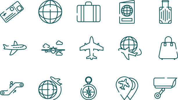 隔离旅行和机场图标集设计图片下载