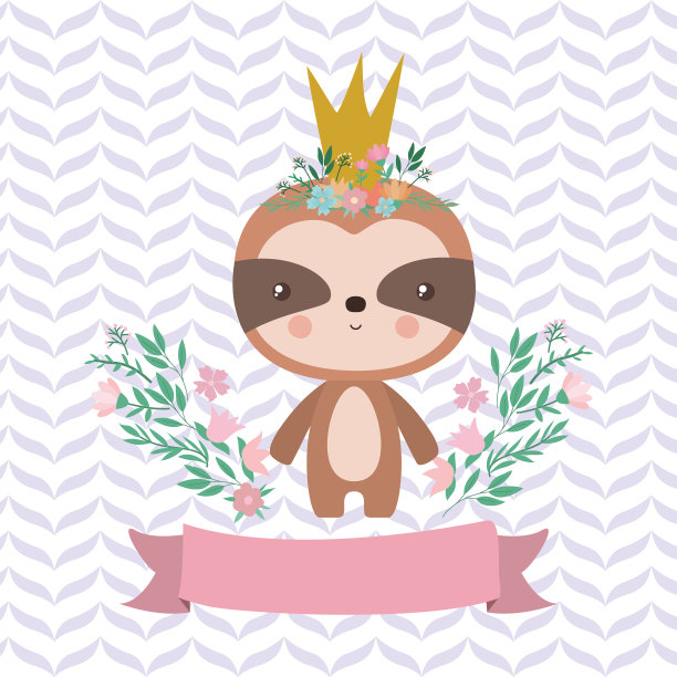 可爱的树懒卡通和丝带设计图片下载