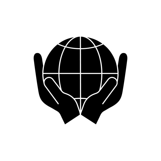 地球黑色剪影图标在人手矢量插图图片下载