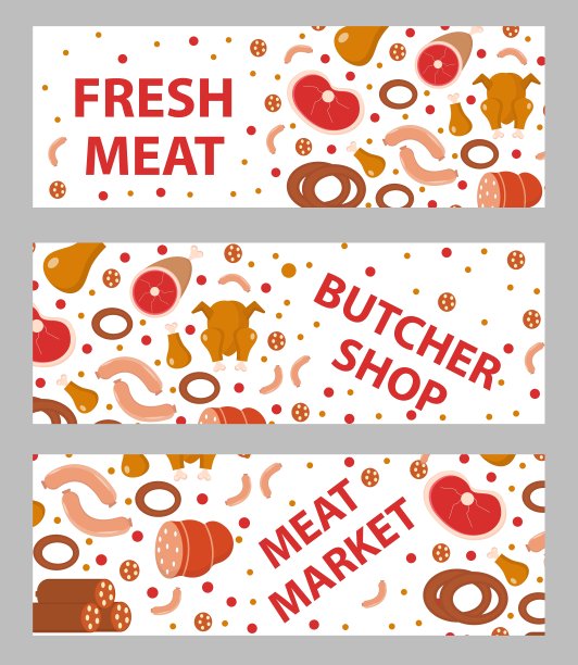 肉和香肠旗帜设置扁平风格图片下载