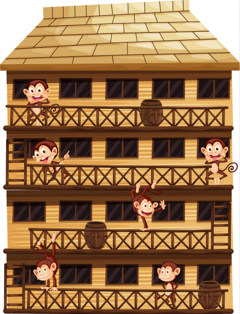 猴子在房子的不同楼层图片下载