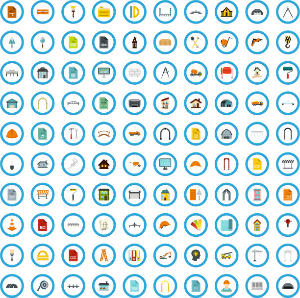 100个架构文档图标设置平面风格图片下载