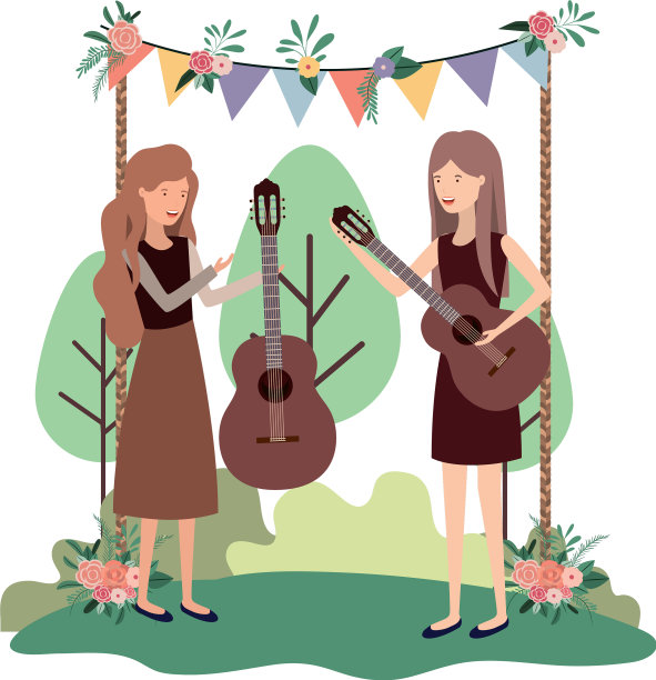 在风景中有乐器的女人图片下载