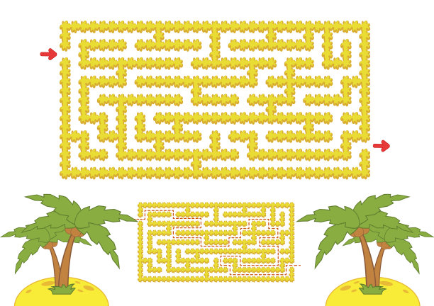 颜色矩形迷宫黄色沙滩与棕榈图片下载