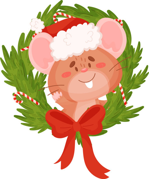 可爱的棕色老鼠和圣诞花环图片下载