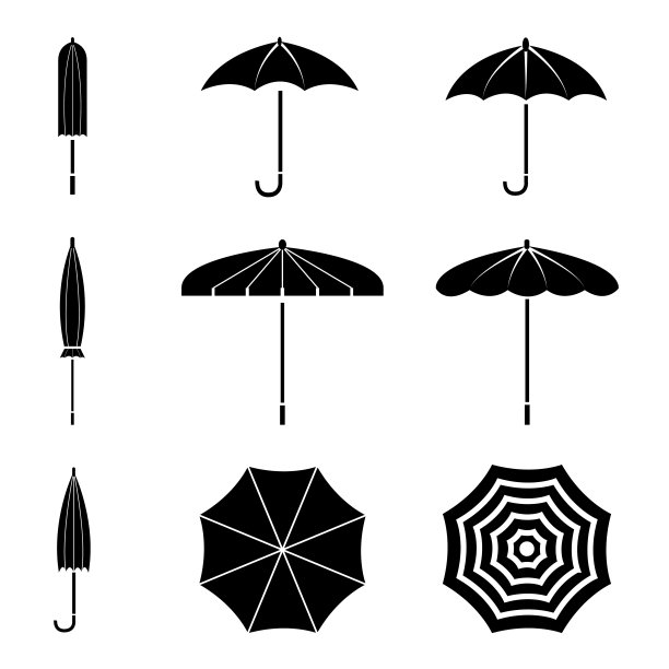 黑色雨伞图标合集图片下载
