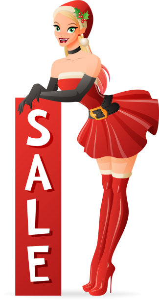 穿着圣诞老人服装挂着促销标语的女人图片下载
