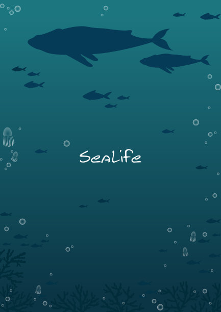 以鲸鱼、鱼群、水母和珊瑚为背景，在夏季节日装饰深海。图片下载