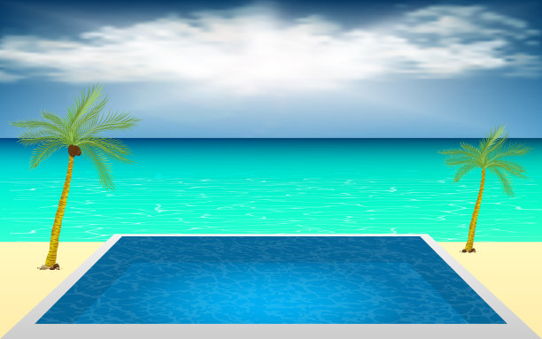 沙滩上的户外游泳池图片下载