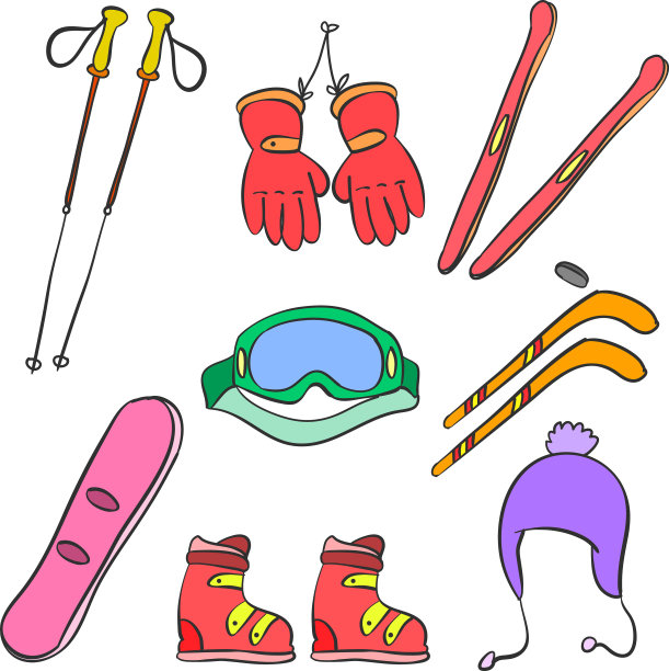 运动器材彩色涂鸦风格图片下载