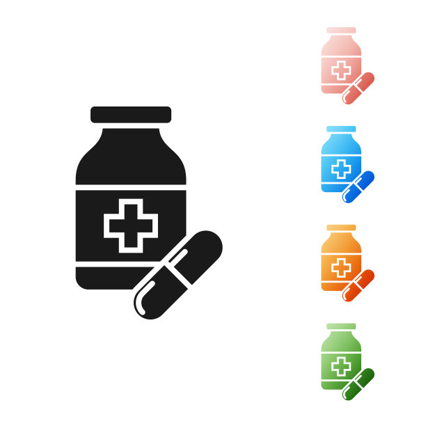黑色药瓶和药丸图标隔离图片下载