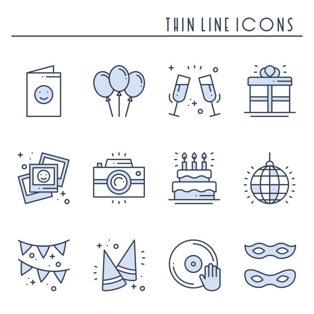 派对庆祝细线图标设定生日图片下载