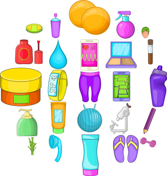化妆品图标设置卡通风格图片下载