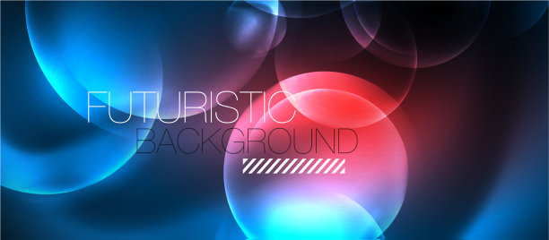 蓝色霓虹气泡和圆圈抽象背景图片下载