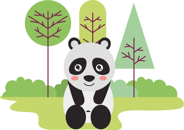 可爱的熊猫坐在户外图片下载