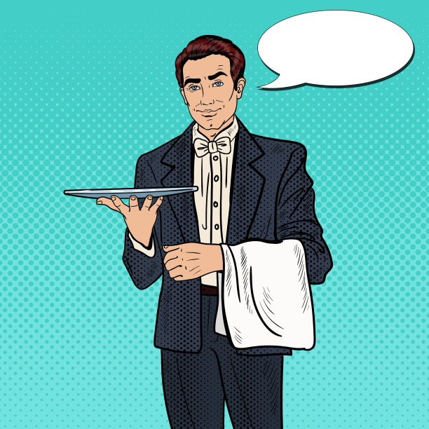 波普艺术专业侍者拿着空托盘图片下载