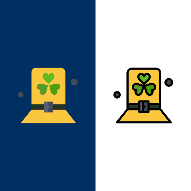 服装日绿色帽子帕特里克图标和线图片下载