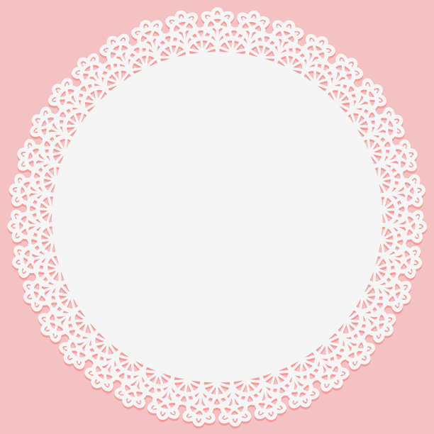 在粉红色的边缘上有花边的圆形桌布图片下载